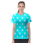 Polka Dots - White on Aqua Cyan Women s Sport Mesh Tee