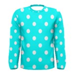 Polka Dots - White on Aqua Cyan Men s Long Sleeve T-shirt