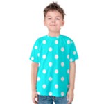 Polka Dots - White on Aqua Cyan Kid s Cotton Tee