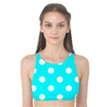 Polka Dots - White on Aqua Cyan Tank Bikini Top