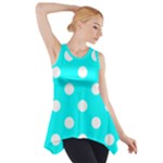 Polka Dots - White on Aqua Cyan Side Drop Tank Tunic
