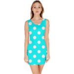 Polka Dots - White on Aqua Cyan Bodycon Dress