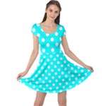 Polka Dots - White on Aqua Cyan Cap Sleeve Dress