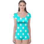 Polka Dots - White on Aqua Cyan Boyleg Leotard (Ladies)
