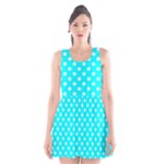 Polka Dots - White on Aqua Cyan Scoop Neck Skater Dress