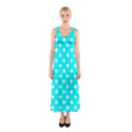 Polka Dots - White on Aqua Cyan Full Print Maxi Dress