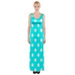 Polka Dots - White on Aqua Cyan Maxi Thigh Split Dress