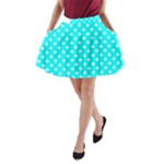 Polka Dots - White on Aqua Cyan A-Line Pocket Skirt