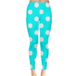 Polka Dots - White on Aqua Cyan Women s Leggings