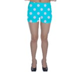 Polka Dots - White on Aqua Cyan Skinny Shorts