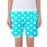 Polka Dots - White on Aqua Cyan Women s Basketball Shorts