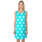 Polka Dots - White on Aqua Cyan Sleeveless Satin Nightdress