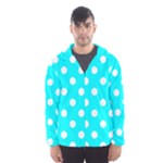 Polka Dots - White on Aqua Cyan Hooded Wind Breaker (Men)