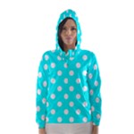 Polka Dots - White on Aqua Cyan Hooded Wind Breaker (Women)