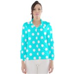Polka Dots - White on Aqua Cyan Wind Breaker (Women)