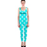 Polka Dots - White on Aqua Cyan OnePiece Catsuit
