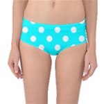 Polka Dots - White on Aqua Cyan Mid-Waist Bikini Bottoms