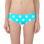 Polka Dots - White on Aqua Cyan Classic Bikini Bottoms