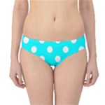 Polka Dots - White on Aqua Cyan Hipster Bikini Bottoms