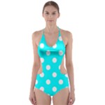 Polka Dots - White on Aqua Cyan Cut-Out One Piece Swimsuit