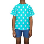 Polka Dots - White on Aqua Cyan Kid s Short Sleeve Swimwear
