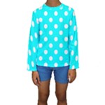 Polka Dots - White on Aqua Cyan Kid s Long Sleeve Swimwear