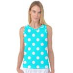 Polka Dots - White on Aqua Cyan Women s Basketball Tank Top