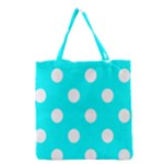 Polka Dots - White on Aqua Cyan Grocery Tote Bag
