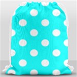 Polka Dots - White on Aqua Cyan Drawstring Bag (Large)
