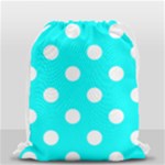 Polka Dots - White on Aqua Cyan Drawstring Bag (Small)