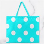 Polka Dots - White on Aqua Cyan Zipper Large Tote Bag