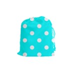 Polka Dots - White on Aqua Cyan Drawstring Pouch (M)