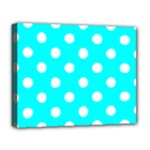 Polka Dots - White on Aqua Cyan Deluxe Canvas 20  x 16  (Stretched)