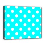 Polka Dots - White on Aqua Cyan Deluxe Canvas 24  x 20  (Stretched)