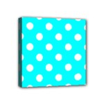 Polka Dots - White on Aqua Cyan Mini Canvas 4  x 4  (Stretched)