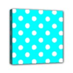 Polka Dots - White on Aqua Cyan Mini Canvas 6  x 6  (Stretched)