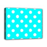 Polka Dots - White on Aqua Cyan Canvas 10  x 8  (Stretched)