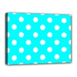 Polka Dots - White on Aqua Cyan Canvas 16  x 12  (Stretched)