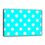 Polka Dots - White on Aqua Cyan Canvas 18  x 12  (Stretched)