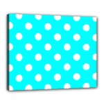 Polka Dots - White on Aqua Cyan Canvas 20  x 16  (Stretched)