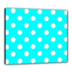 Polka Dots - White on Aqua Cyan Canvas 24  x 20  (Stretched)
