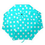 Polka Dots - White on Aqua Cyan Folding Umbrella