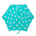 Polka Dots - White on Aqua Cyan Mini Umbrella