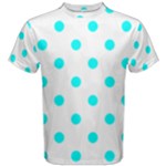 Polka Dots - Aqua Cyan on White Men s Cotton Tee