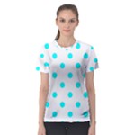 Polka Dots - Aqua Cyan on White Women s Sport Mesh Tee