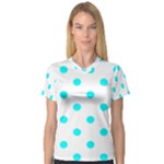 Polka Dots - Aqua Cyan on White Women s V-Neck Sport Mesh Tee
