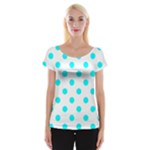 Polka Dots - Aqua Cyan on White Women s Cap Sleeve Top