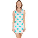 Polka Dots - Aqua Cyan on White Bodycon Dress