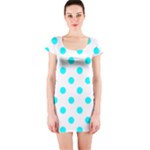Polka Dots - Aqua Cyan on White Short Sleeve Bodycon Dress