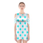 Polka Dots - Aqua Cyan on White Women s Cutout Shoulder Dress